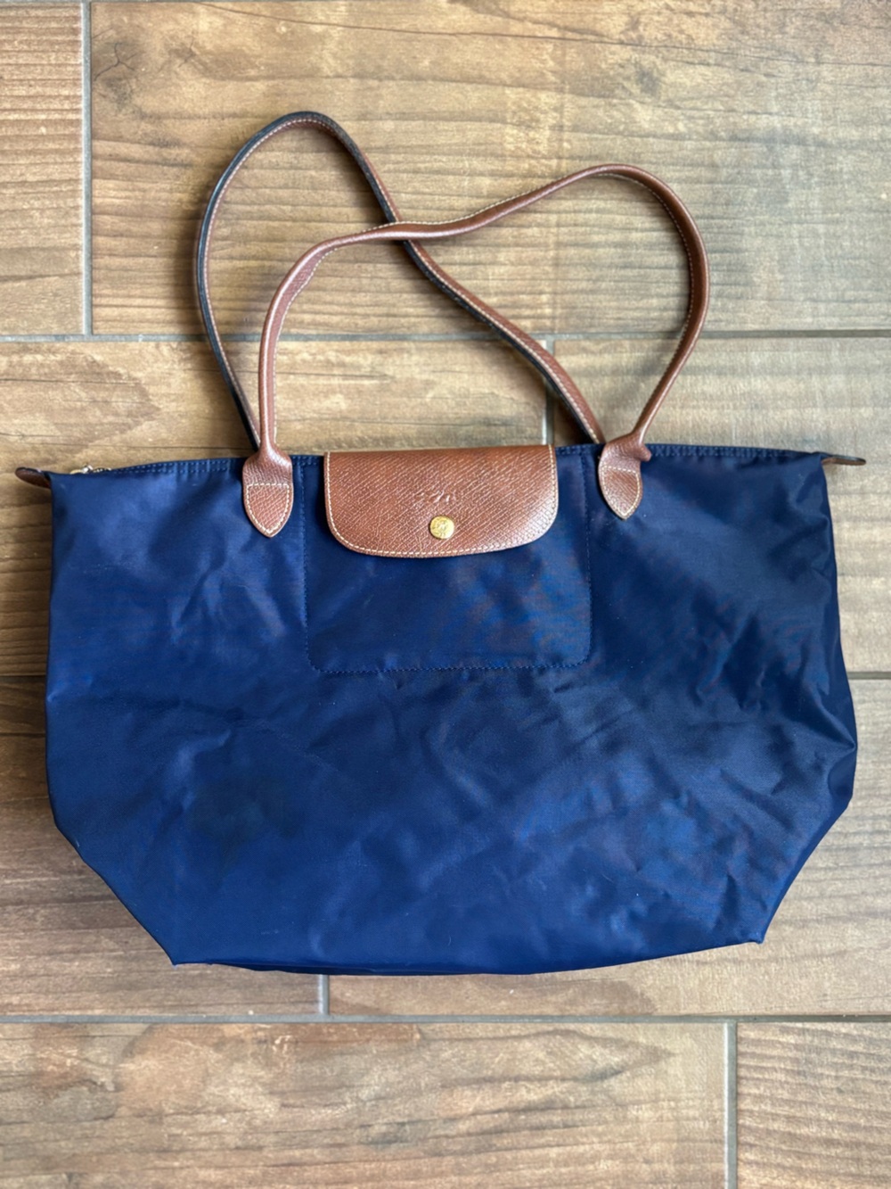 Longchamp Le Pliage Shopping Navy Long Handle Tote 1899
